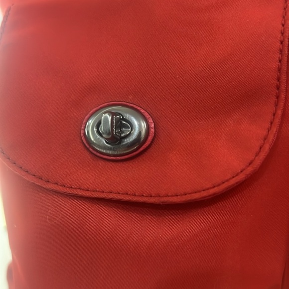 COACH New York Red Nylon Leather Backpack Drawstring Turnlock F58814 Light EUC - Picture 4 of 13
